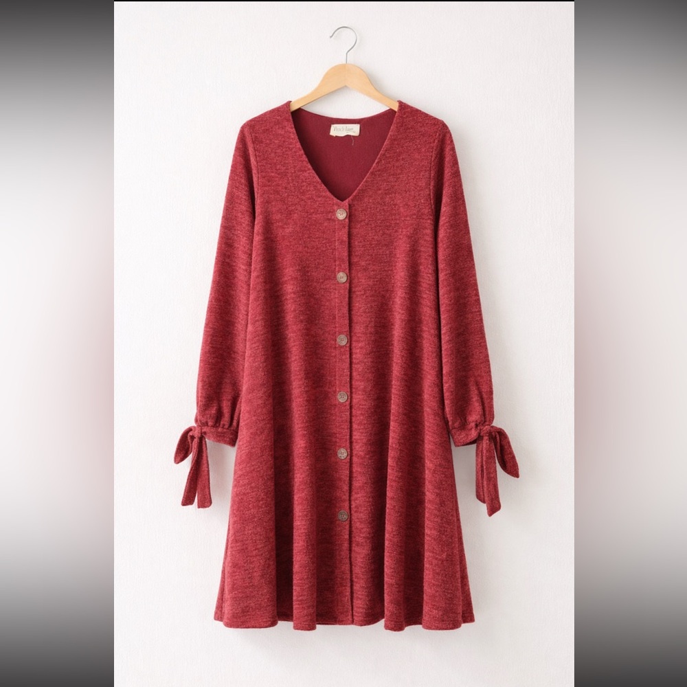 Peach Love California Button-Up Swing Dress. Women’s Sz-S. Dark Red | Timeless